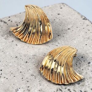 Anthropologie Gold Wave Sculpted Earrings